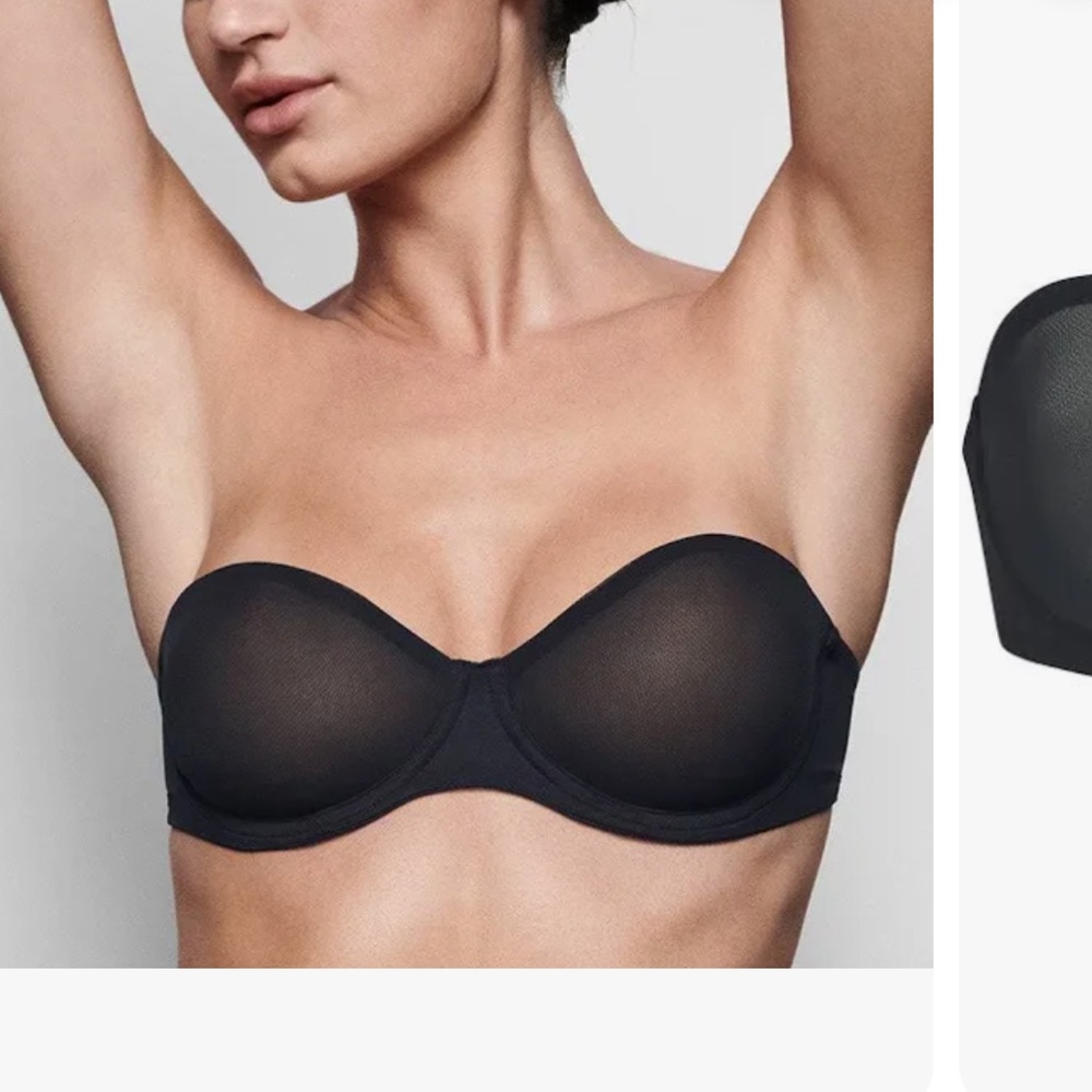 SKIMS Black Ultra Fine mesh Strapless Bra/36D